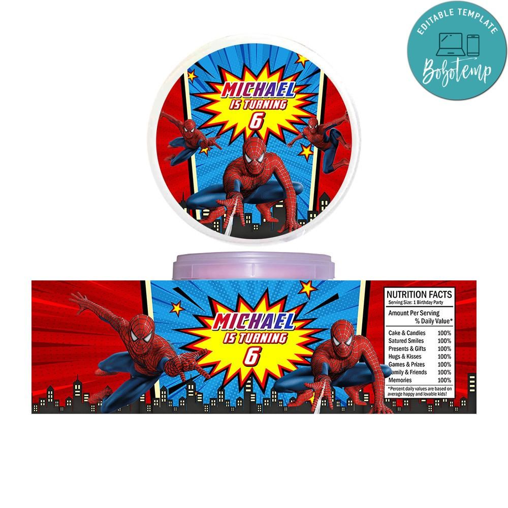 SpiderMan Pringles label Template Printable Instant Download