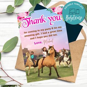Spirit Riding Thank You Card Customizable Template To Print At Home Instant Download