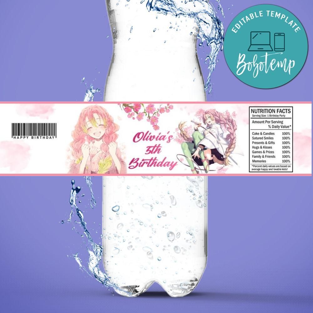 Mitsuri Birthday Water Bottle Label Template to Print at Home Instant Download