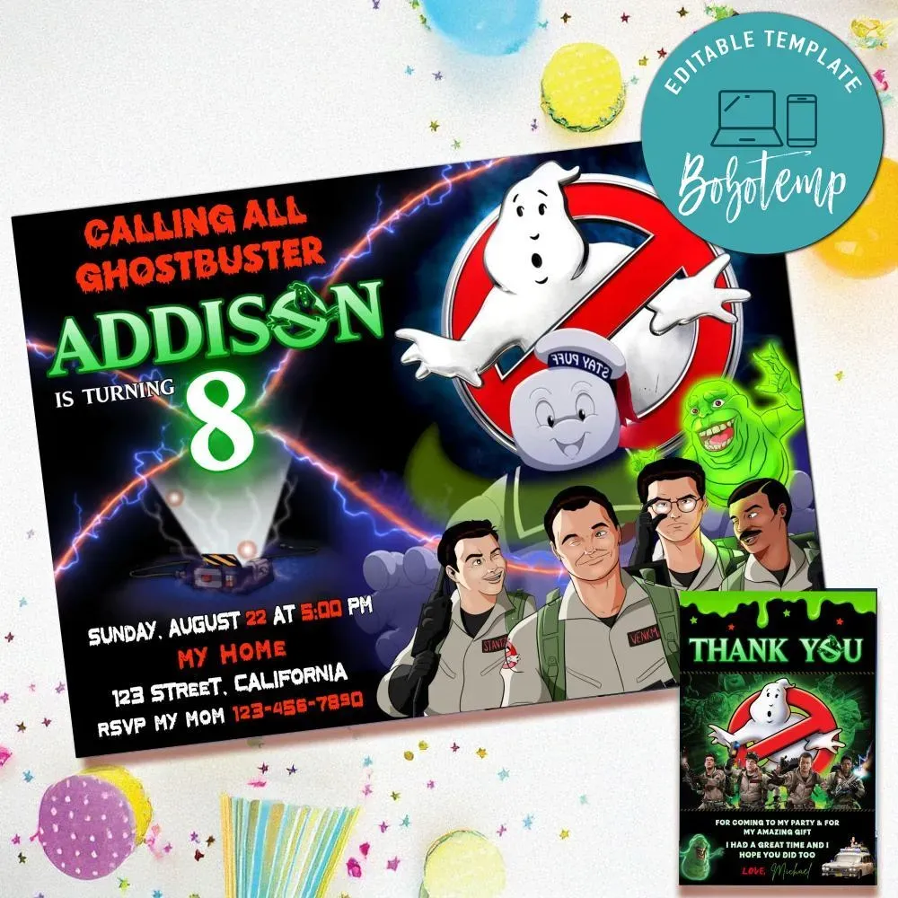 Ghostbusters Invitation Template Free Thank You Card Printable Bobotemp