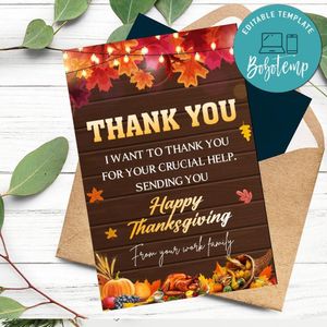 Thanksgiving Dinner Thank You Card Customizable Template To Print At Home Instant Download