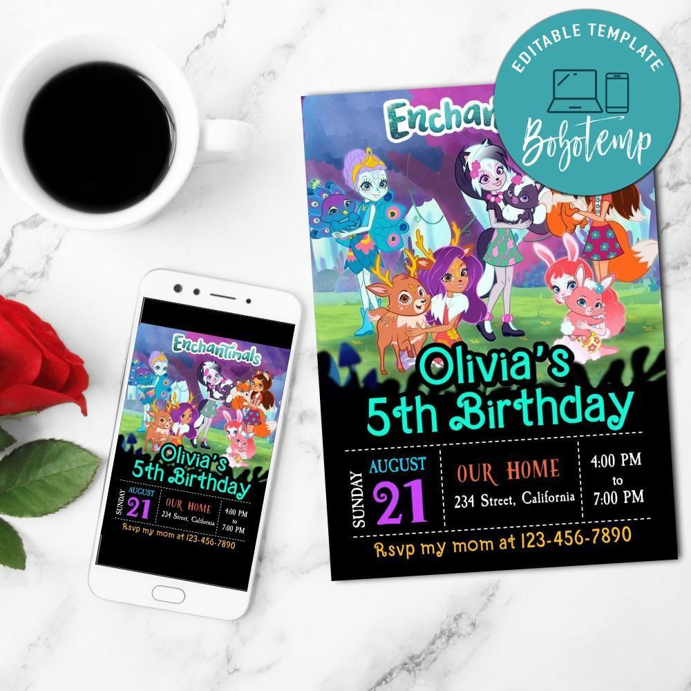 Enchantimal Mobile Invite Customizable Template Instant Download