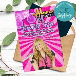 Hannah Montana Thank You Card Customizable Template To Print At Home Instant Download