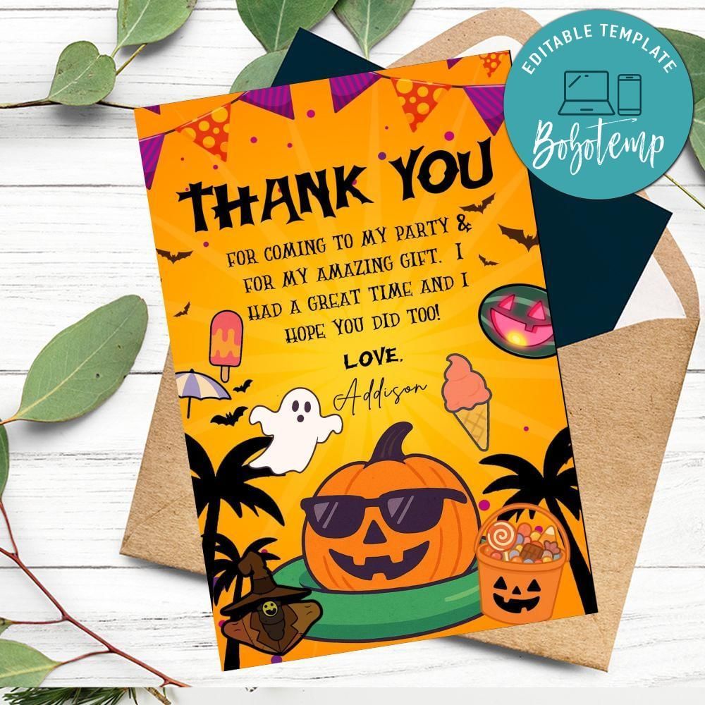 Summerween Thank You Card Customizable Template To Print At Home Instant Download