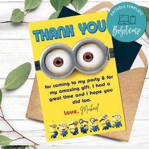 Minions Thank You Card Customizable Template To Print At Home Instant Download