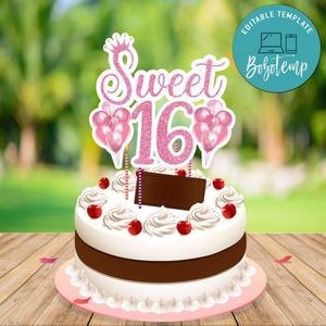 Sweet 16 Pink Cake Topper Template Printable Instant Download