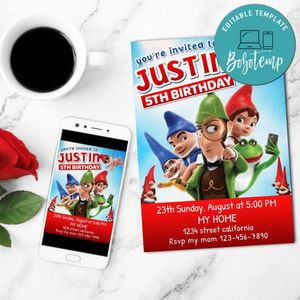 Gnomeo & Juliet 2 Mobile Invite Customizable Template Instant Download