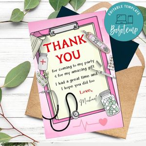 Nursing Thank You Card Customizable Template To Print At Home Instant Download
