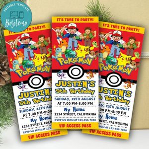 Pokemon Ticket Invitation Customizable Template Instant Download