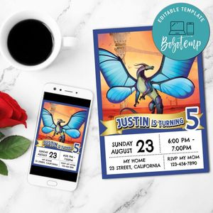 Wings of Fire Blue Invitation Customizable Template to Print at Home Instant Download