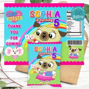 Chip and potato Birthday Party Chip Bag Digital File Printable Instant Download