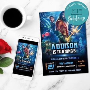 Aquaman 2 Mobile Invite Customizable Template Instant Download