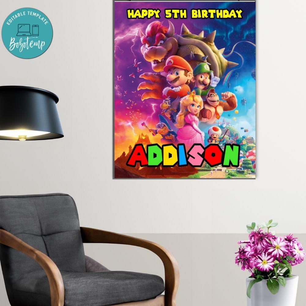 Super Mario Bros Birthday Welcome Sign Digital File Printable DIY ...