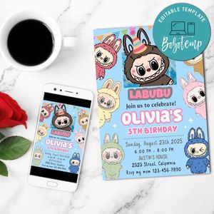 Labubu Birthday Invitation Customizable Template to Print at Home Instant Download