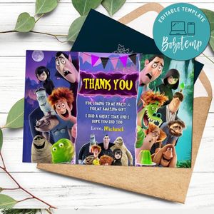 Hotel Transylvania 4 Thank You Card Customizable Template To Print At Home Instant Download