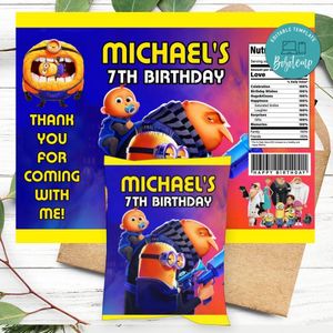 Despicable me 4 Birthday Party Chip Bag Digital File Printable Instant Download
