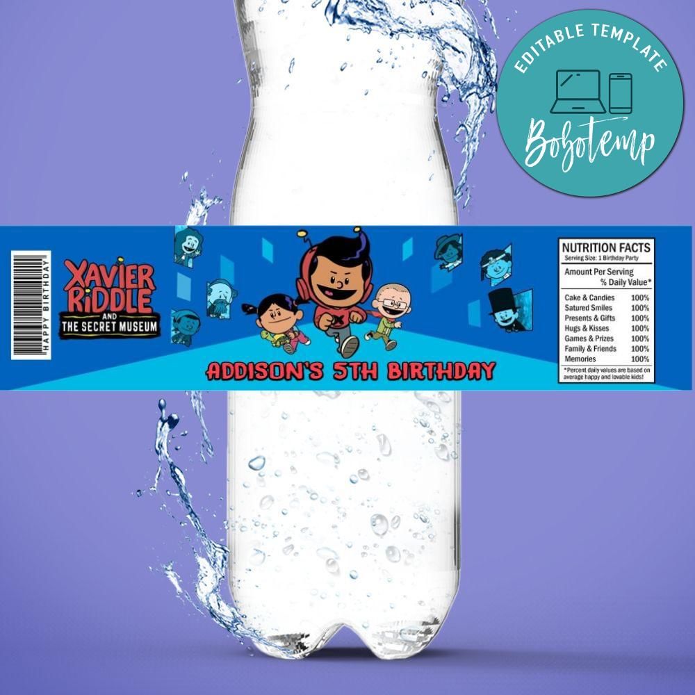 Xavier Riddle Birthday Water Bottle Label Template Bobotemp