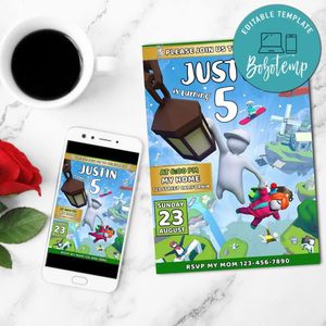 Human Fall Flat Birthday Mobile Invite Customizable Template Instant Download