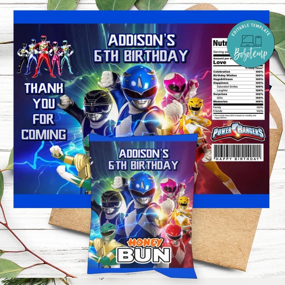 Power Ranger Honeybun Snack Bag Digital File Printable Instant Download