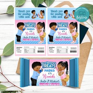 Fades or braids Gender Reveal Rice Krispies Treats Template Printable Instant Download