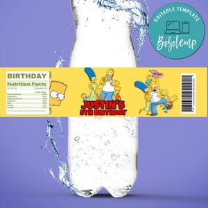 Simpson Birthday Water Bottle Label Template to Print at Home Instant Download