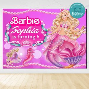 Sirena Barbie Birthday Backdrop Digital File Template Instant Download
