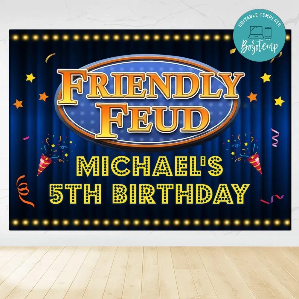 Friendly Feud Birthday Backdrop Digital File Template | Bobotemp