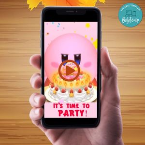 Kirby Birthday Video Invitation Digital Template Customizable Instant Download
