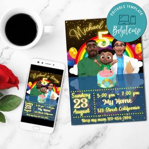Cody Cocomelon Birthday Invitation Customizable Template to Print at Home Instant Download