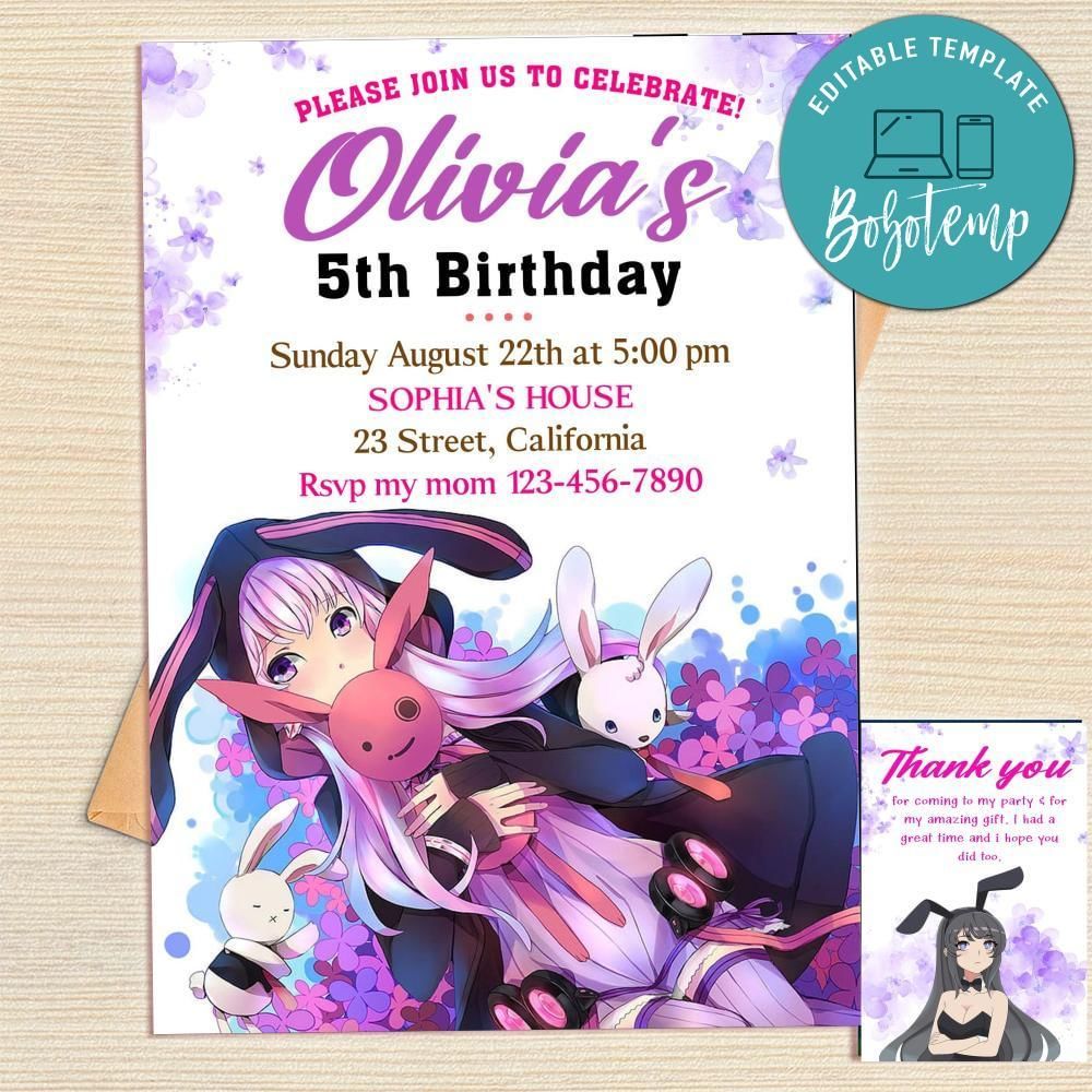 Bunny Girl Invitation Template Free Thank You Card Printable