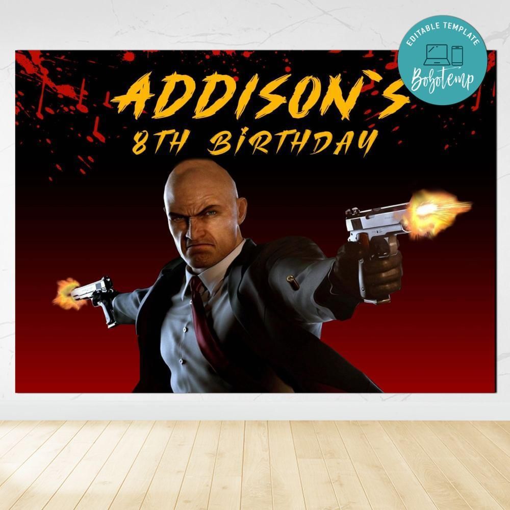 Hitman Birthday Backdrop Digital File Template Instant Download