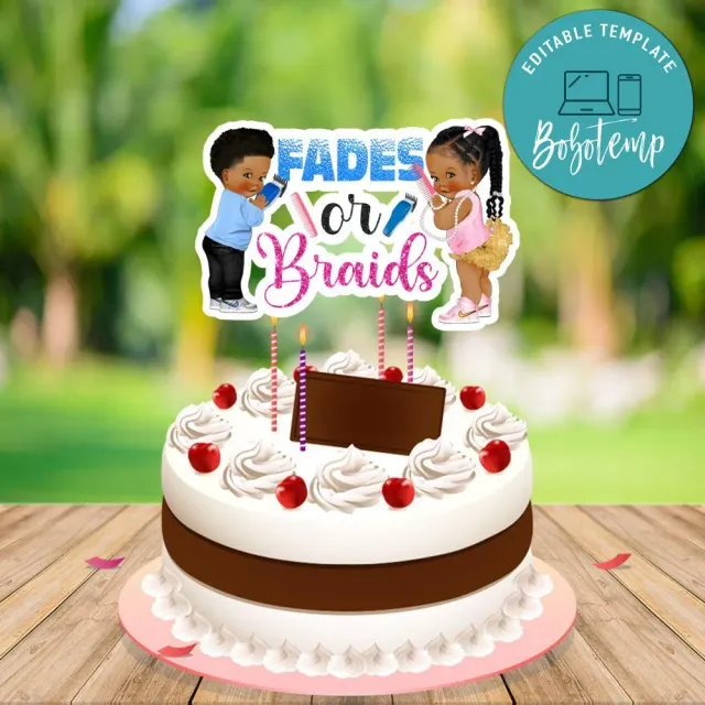 Funmemoir Fades Or Braids Gender Reveal Party Kit – Backdrop, Banner, Cake Topper, Balloons, Cupcake Toppers