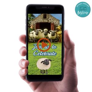 Shaun the Sheep Birthday Video Invitation Digital Template Customizable Instant Download