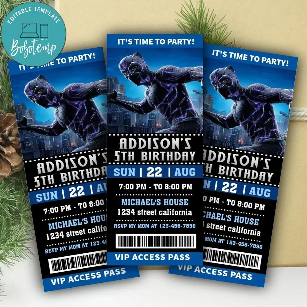 Black Panther Ticket Invitation Customizable Template | Bobotemp
