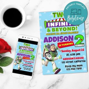 Buzz light year Two Infinity Invitation Customizable Template to Print at Home Instant Download