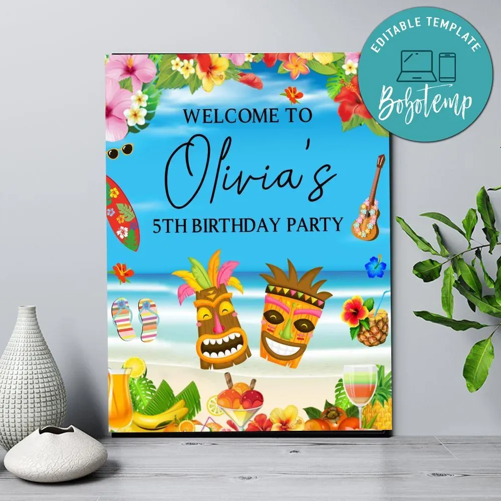 Luau Birthday Welcome Sign Digital File Printable DIY | Bobotemp