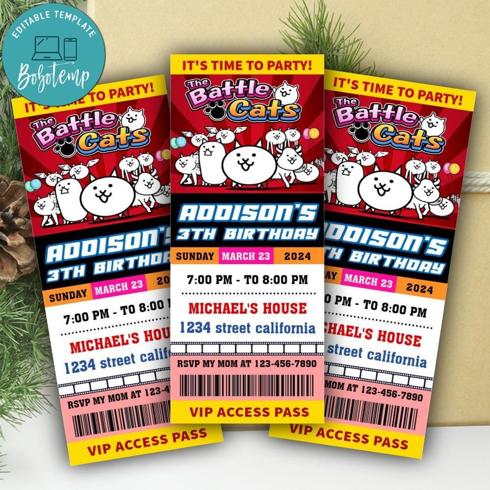The Battle Cats Ticket Invitation Customizable Template | Bobotemp Shop