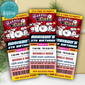 The Battle Cats Ticket Invitation Customizable Template Instant Download
