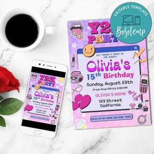 Y2k party Invitation Customizable Template to Print at Home Instant Download