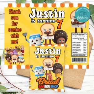 Bread barbershop Birthday Chip Bag Digital File Printable Instant Download