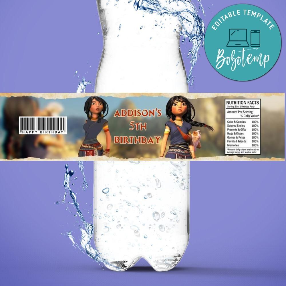 Kayara Birthday Water Bottle Label Template to Print at Home Instant Download