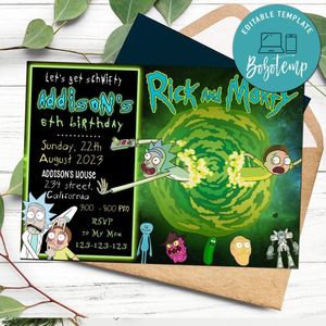 Rick and Morty Birthday Invitation Customizable Template to Print at Home Instant Download