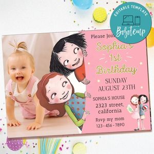 Ivy and bean Birthday Invitation with Photo Customizable Template to Print at Home Instant Download