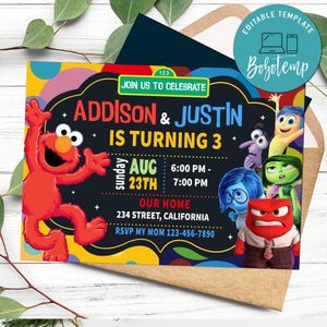 Elmo and inside out Invitation Customizable Template to Print at Home Instant Download