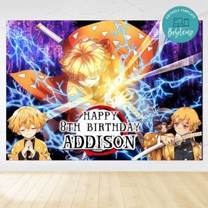 Zenitsu Birthday Backdrop Digital File Template Instant Download