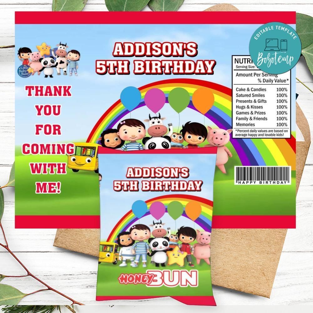 Little Baby Bum Birthday Honey Buns Snack Bag Label Customizable Instant Download
