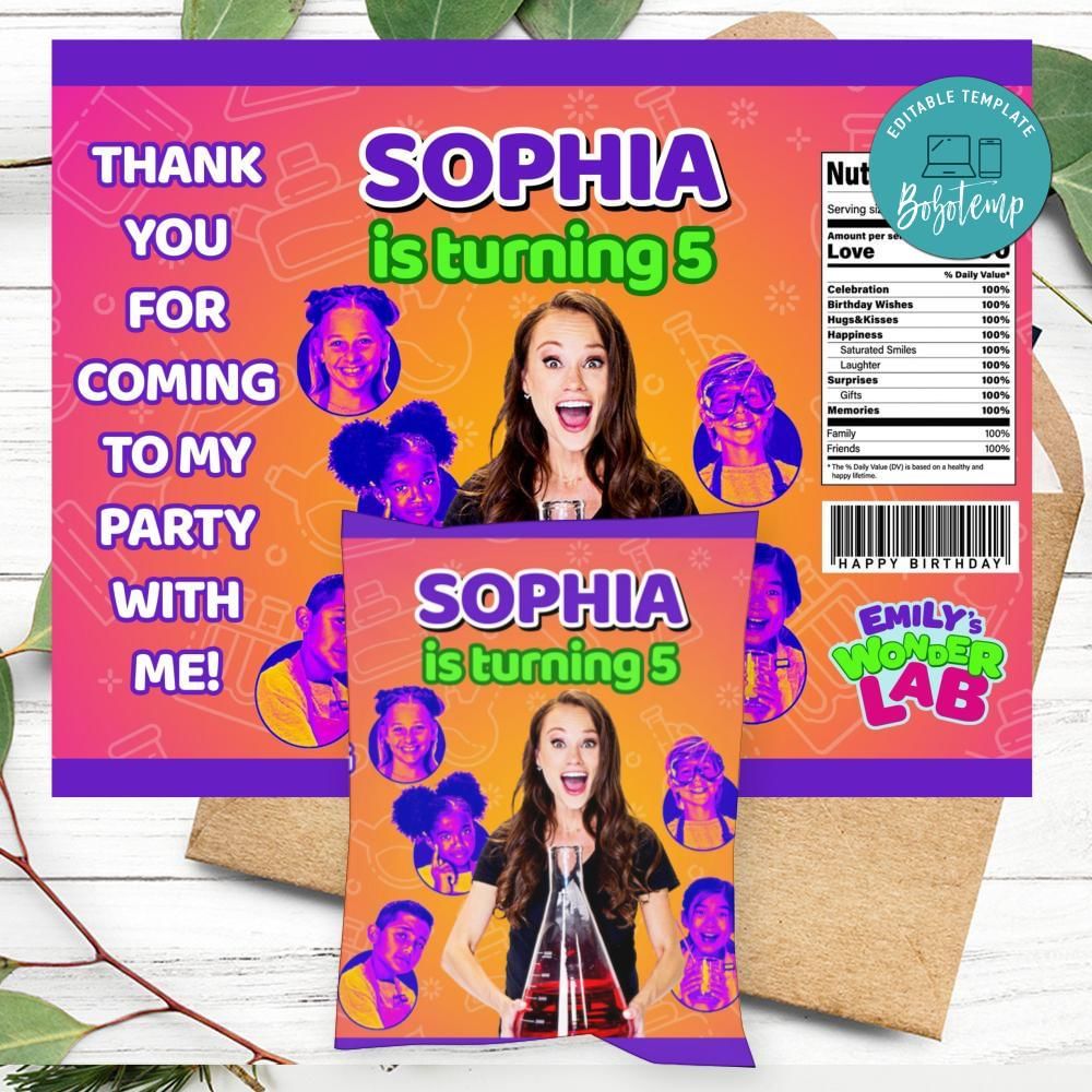 Emily's Wonder Lab Birthday Party Chip Bag Digital File DIY Bobotemp
