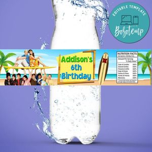 Teen beach Birthday Water Bottle Label Template to Print at Home Instant Download