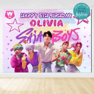 Saja Boys Birthday Backdrop Digital File Template Instant Download