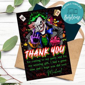 Joker Thank You Card Customizable Template To Print At Home Instant Download